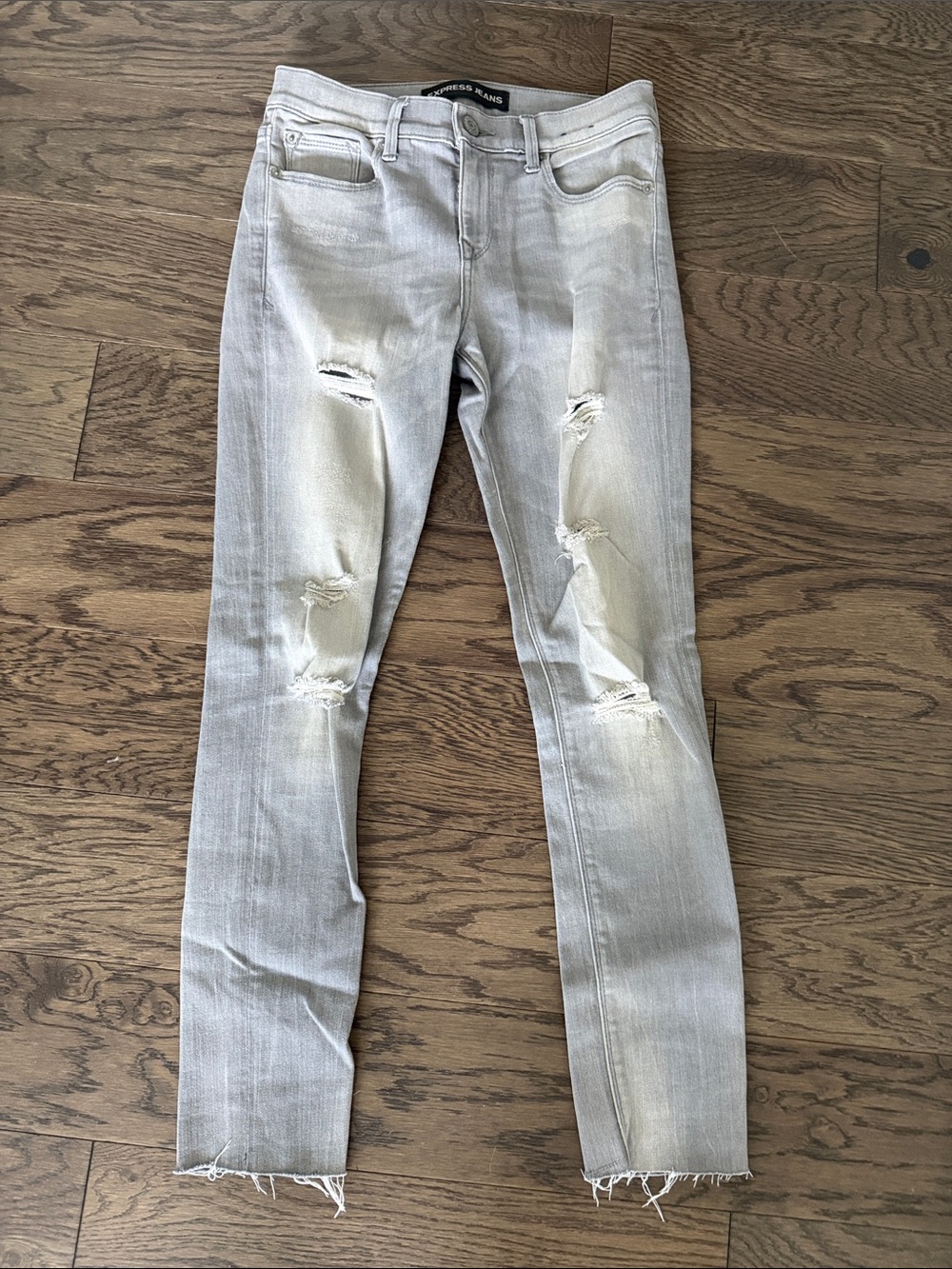 Express Light Gray Distressed Skinny Jeans